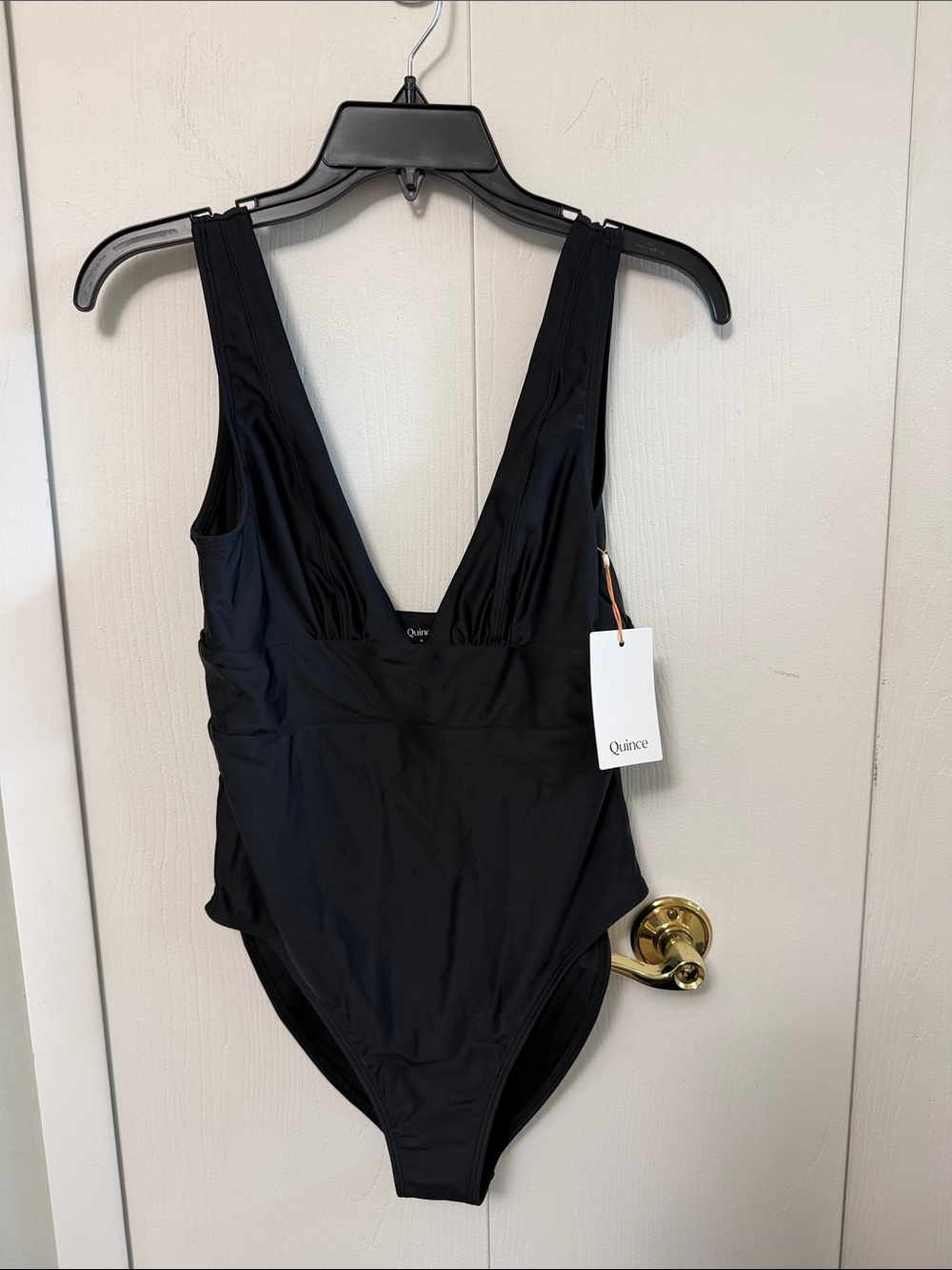 Quince Black Deep V One-Piece Swimsuit